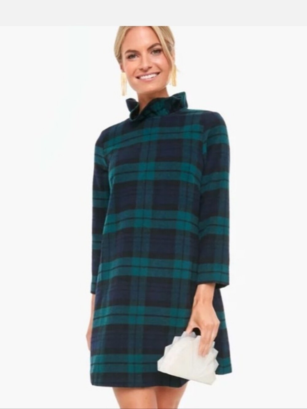 Tuckernuck Daphne Dress S Blackwatch Plaid Wool Ruffle Bow Back Holiday Mini